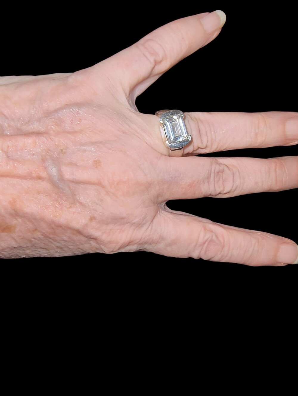 Clear Emerald-Cut Quartz Gemstone Chunky Sterling Silver Ring Brand New - Picture 6 of 11